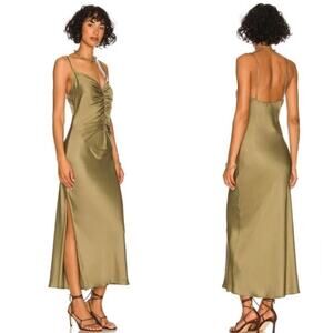 ASTR the Label Women's Valinda Satin Slip Midi Dress Olive Green XS Minimalist